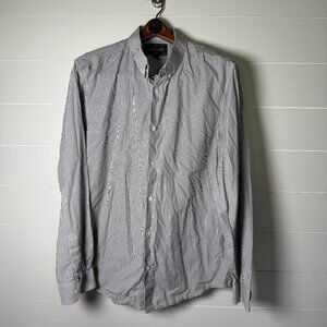 Helix Shirt Mens XXL Gray Stripe Button Down Military Long Sleeve Casual
